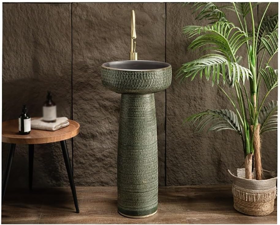 Bathroom Countertop Vessel Sink Pedestal Sink Outdoor Wash Basin, Garden Column Floor-standing Pedestal Sink Vanity