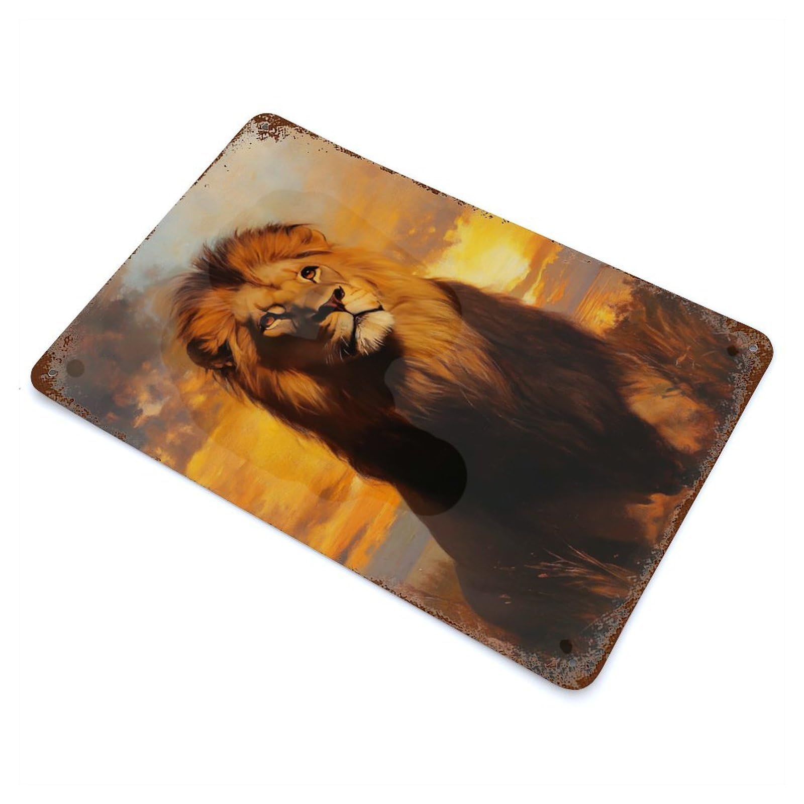 Majestic Lion at Sunset Vintage Rust Metal Sign 11.8"x7.9", Classic Wall Plaque for Basement, Hobby Room And Garage Decor