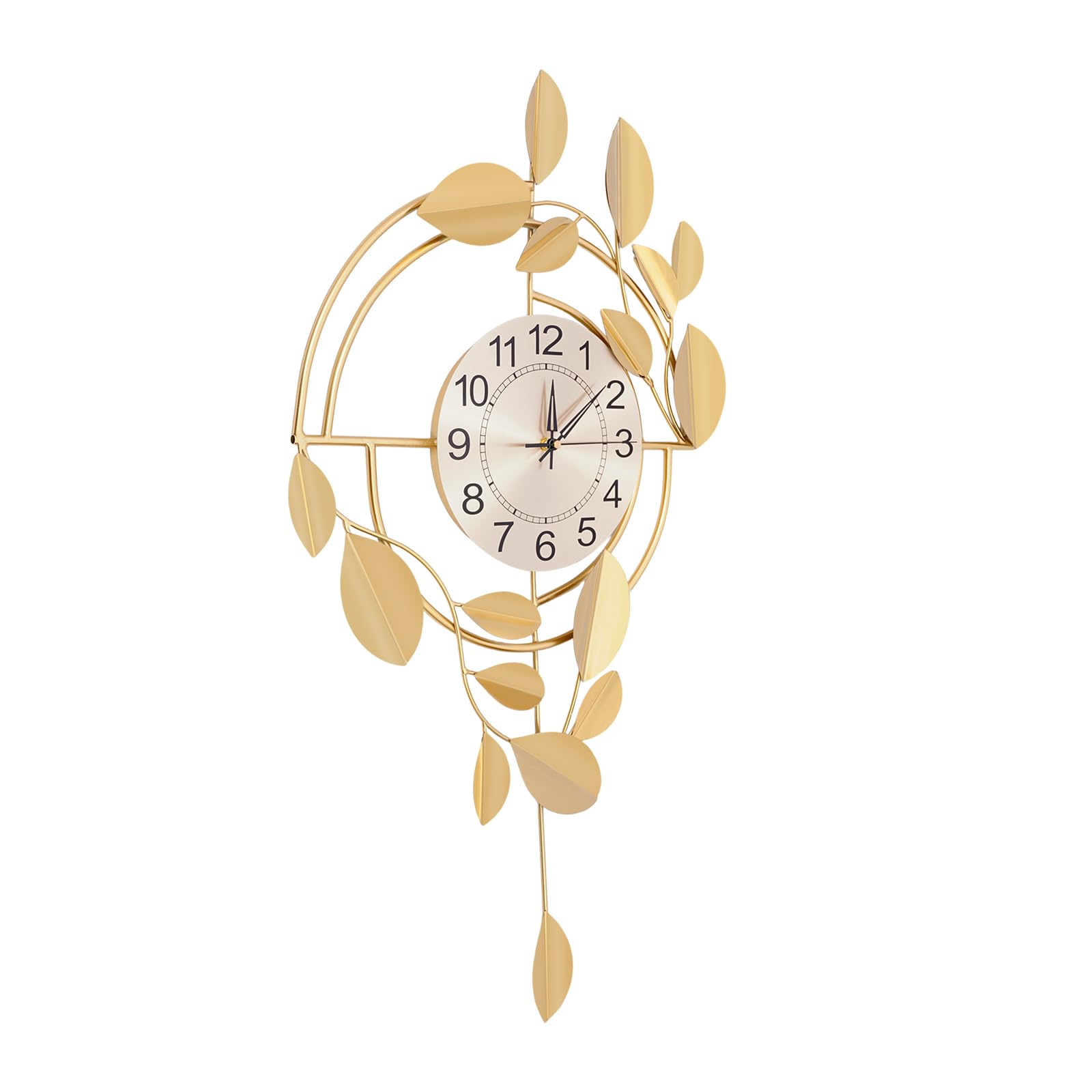 Groß Wanduhren Dekoration, 75x44cm Wanduhren Golden Leaf Wanduhr Metall Lautlos Wanduhr Modern Kreative Kunst Deko für Wohnzimmer Schlafzimmer Küche