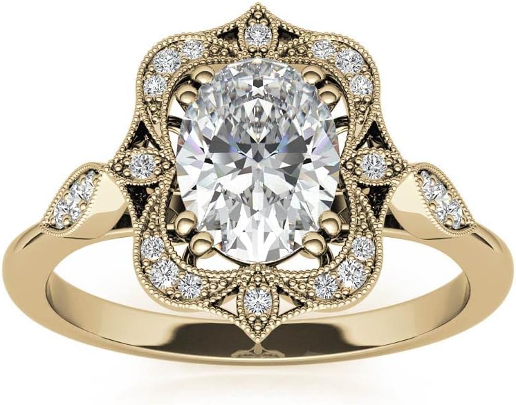 2 CT Oval Cut Moissanite Engagement Rings For Women Wedding Bridal Ring Set Antique Vintage Style Halo 925 Silver 10K 14K 18K Solid Gold Anniversary Promise Gifts