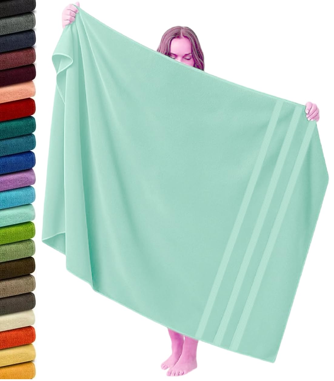 manucci Jumbo Bath Sheet Oversized For Adults 100 x 200 cm Extra Large Size Super Soft 100% Egyptian Cotton Quick Drying XXL Bath Sheet Towels Bathroom, Beach, Spa, Hotel and Pool 600GSM (Aqua/Mint)