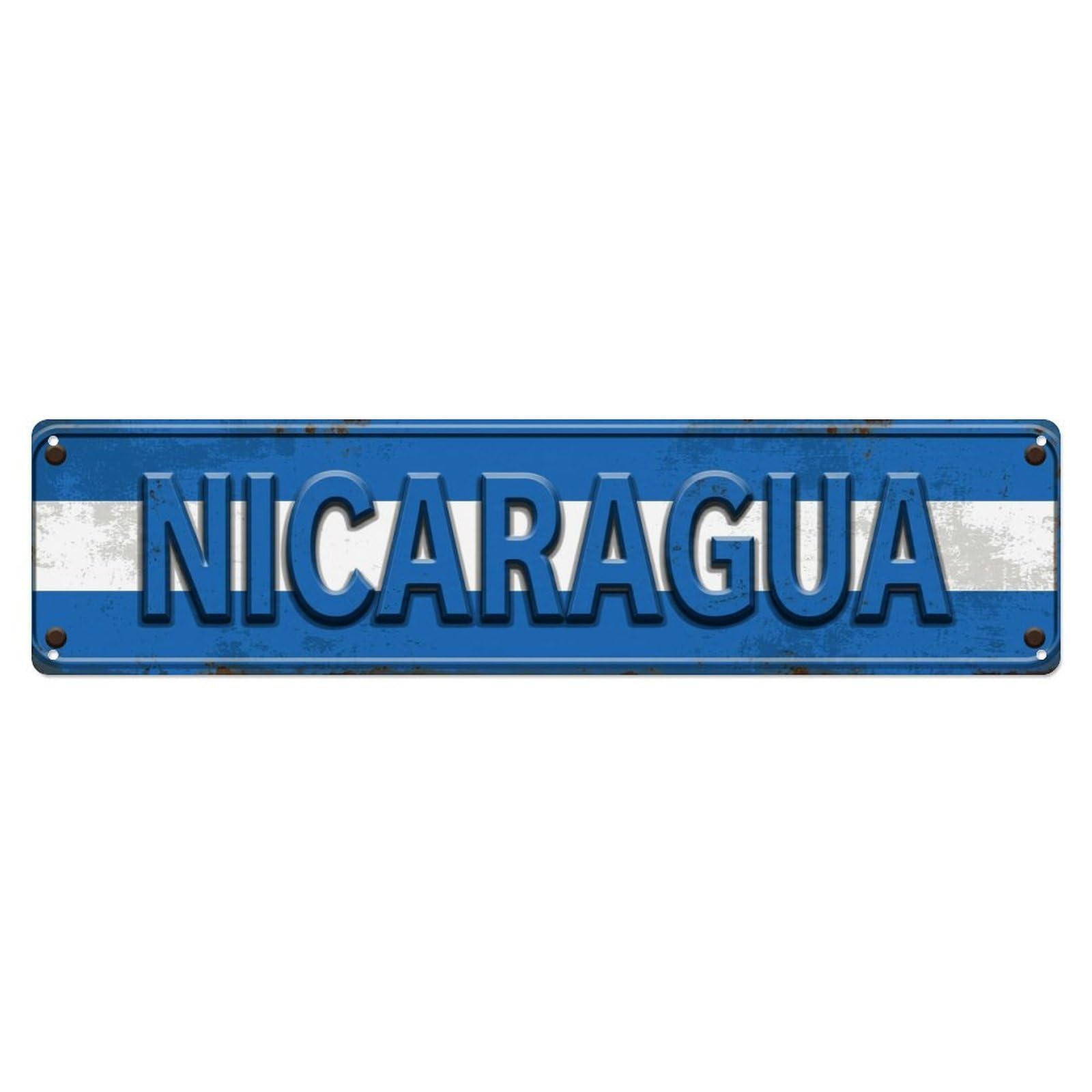 Vintage Nicaragua Flag Pattern Metal Tin Sign