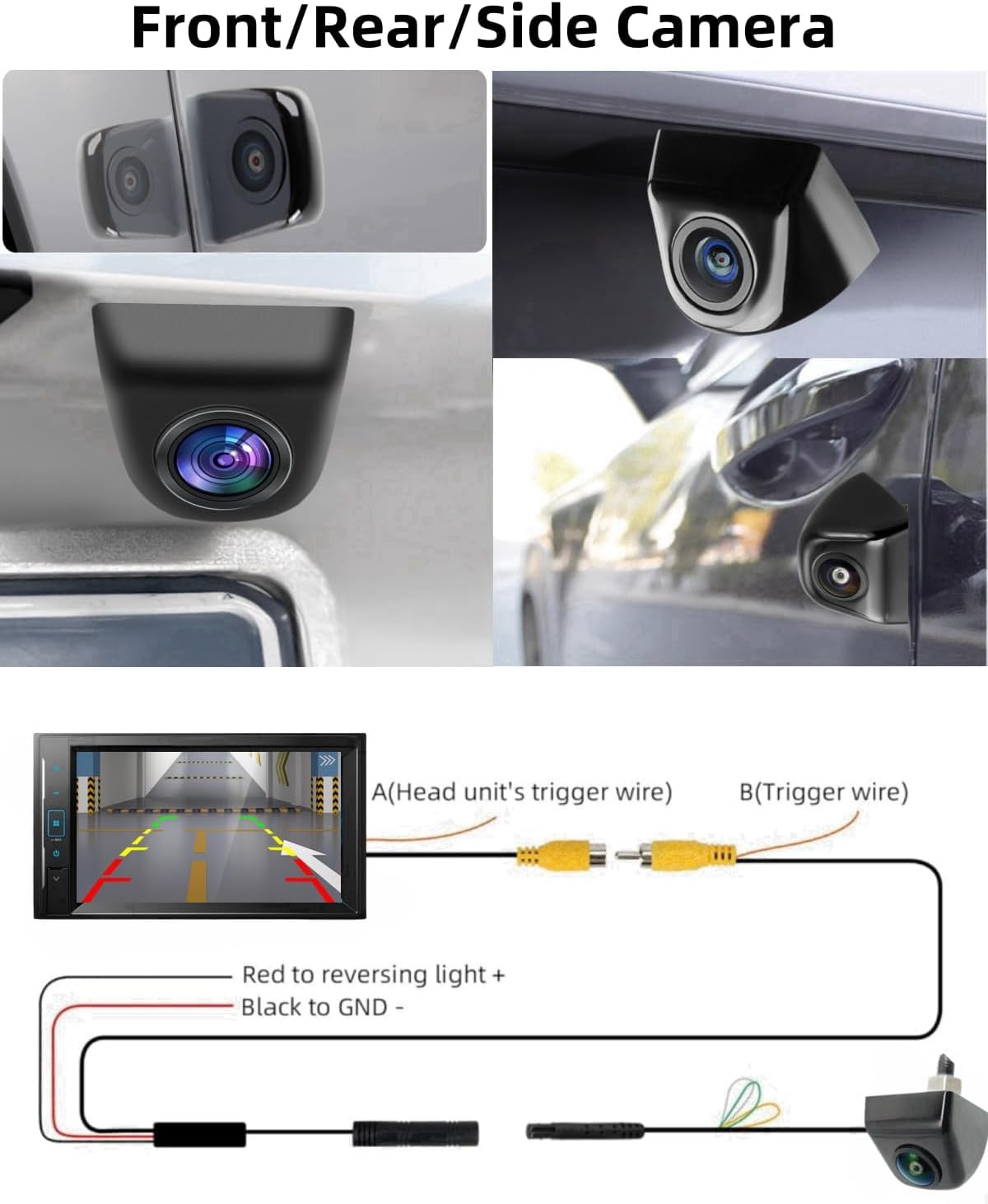 HD1080P/NTSC Cámara Trasera Frontal para Coche, IP68 Cámara de Marcha Atrás a Prueba de Agua con Visión Nocturna Clara, Ancho Angulo de Visión de la Cámara de Seguridad para Camiones RV Pickup