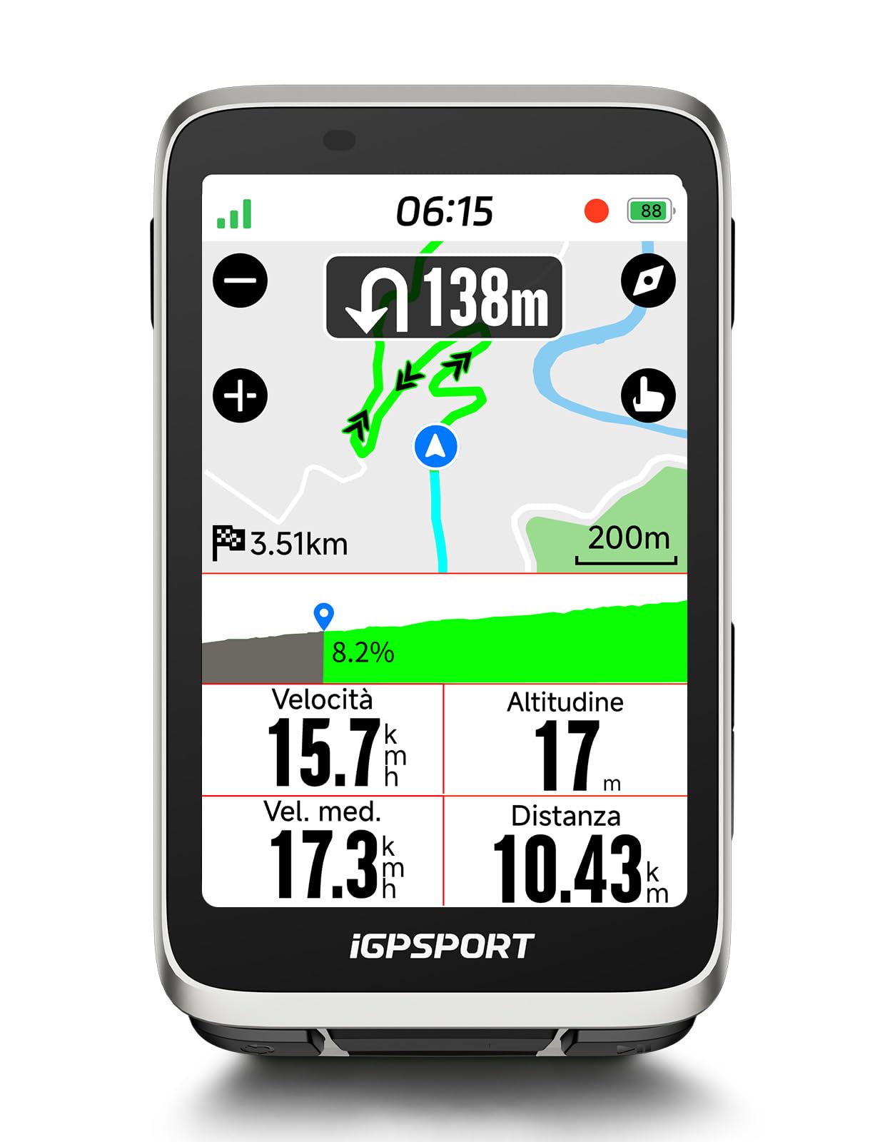 iGPSPORT BiNavi Ciclocomputer GPS, Analisi Allenamento, Navigazione Continua, Rilevamento Movimento, Touchscreen 3,5", Controllo Musica e Action Cam, iClimb Pro, 35H
