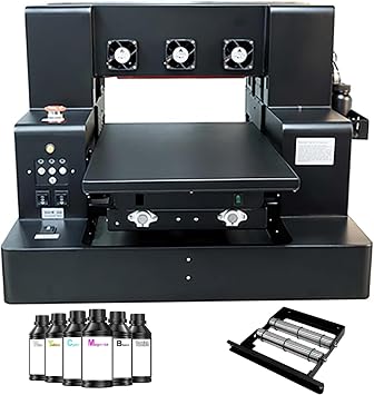 UV Printer A4 Flatbed Printer Varnish with Rotary UV Ink for Phone Case Bottle Acrylic Leather TPU Glass Golf Wood PVC Metal