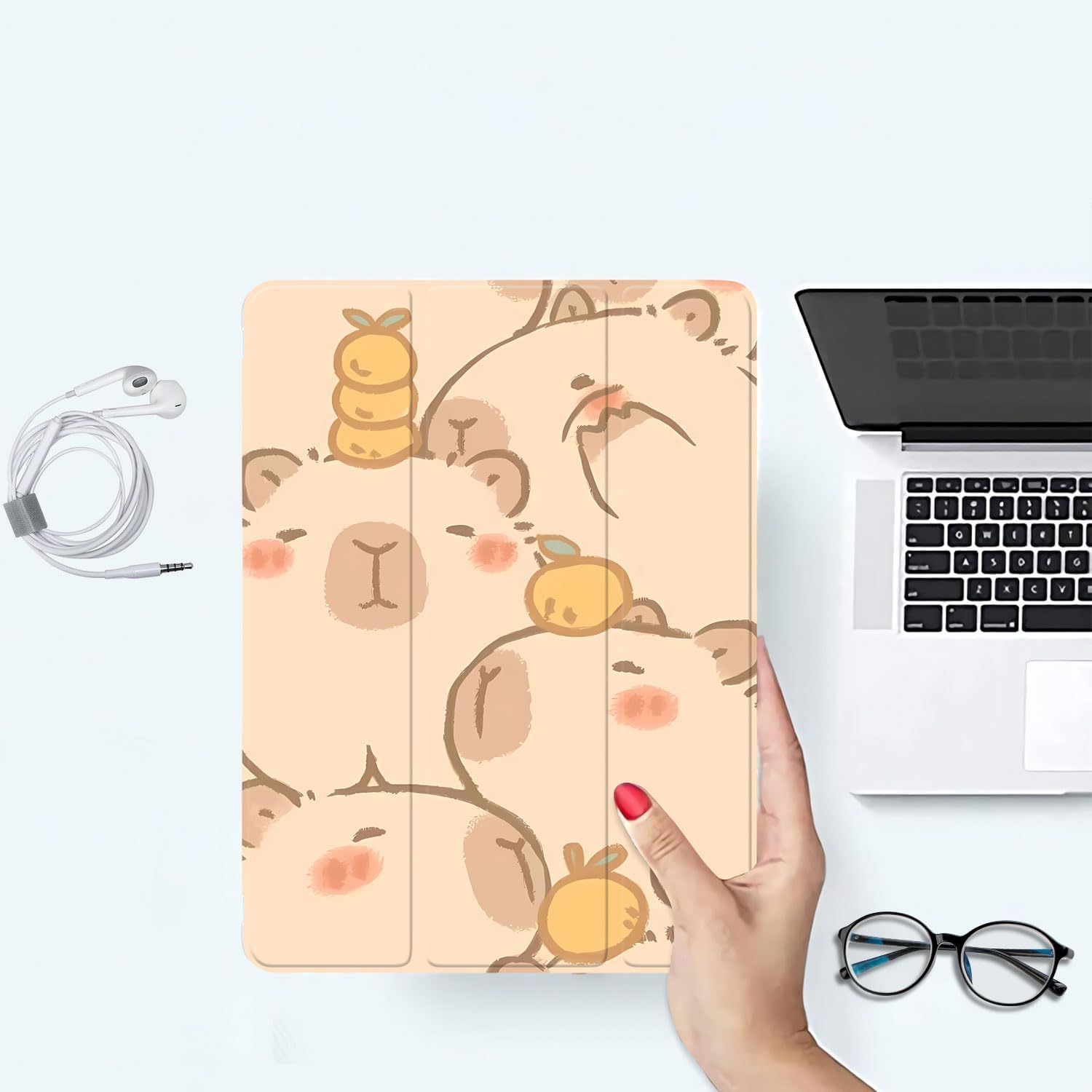 JOYLAND Cute Capybara Pattern Case for iPad Air 13" (M4) 2026/(M3) 2025/(M2) 2024,Pencil Holder & Clear Transparent Soft TPU Back & Trifold Smart Tablet Cover for Girls Women