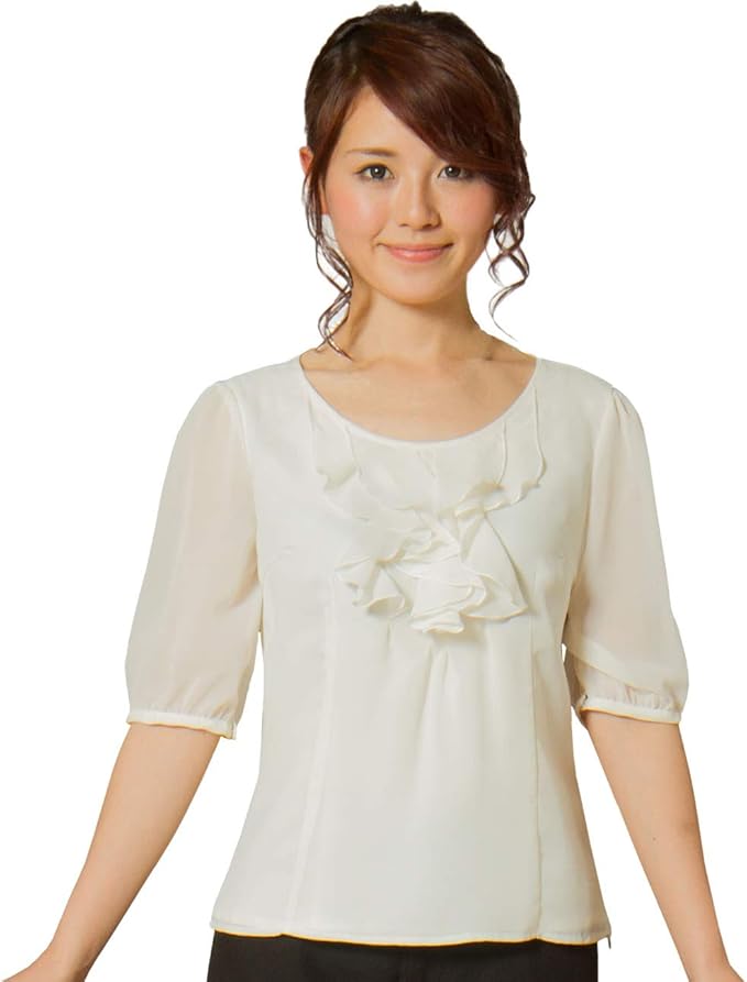 Amazon エスコミュール フォーマル ブラウス 胸元フリル パフスリーブ ブラウス 白 Ww レディース 大きいサイズ Fbl 21号 シャツ ブラウス 通販