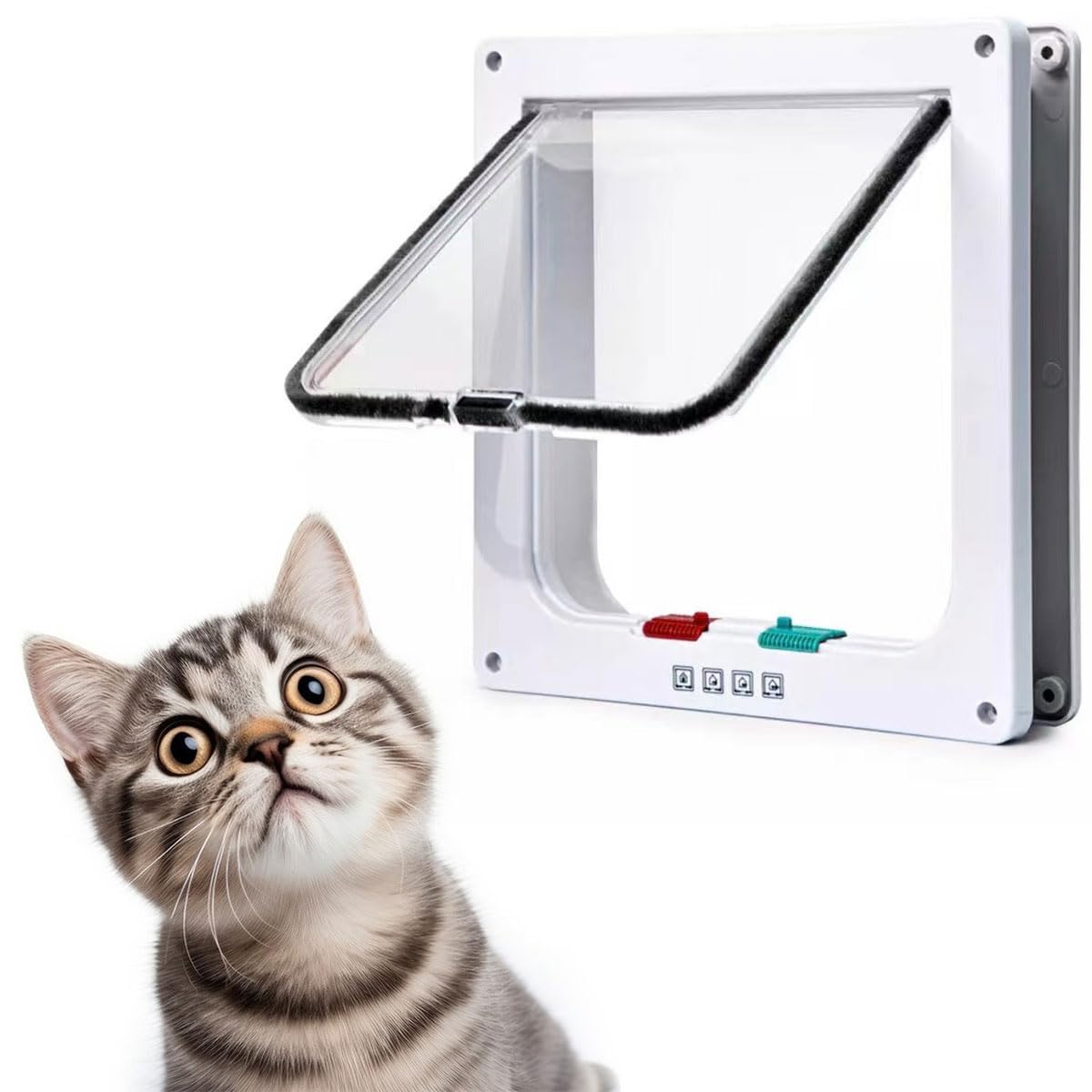Porta per Gatti e Cani, Gattaiola Con Entrata e Uscita Controllabile 4 Vie, Porticina per Animali Domestici (M)