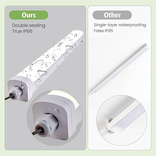 LEZOE LED Lampada a prova di umidità con sensore di movimento IP66 120CM, 30W 4200Lumens (140Lm/W) Plafoniera LED Sensore di movimento, IP66 Impermeabile Seminterrato Garage Officina Cucina 4000K - 7