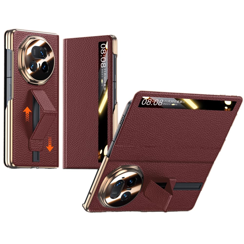 Funda con Tapa para Honor Magic V5 2025 con Ventana Frontal, Rojo | Ventana Frontal, Correa Plegable con Soporte, Cierre Magnético, Bordes Elevados, Esquinas Reforzadas, Forro Interior Suave