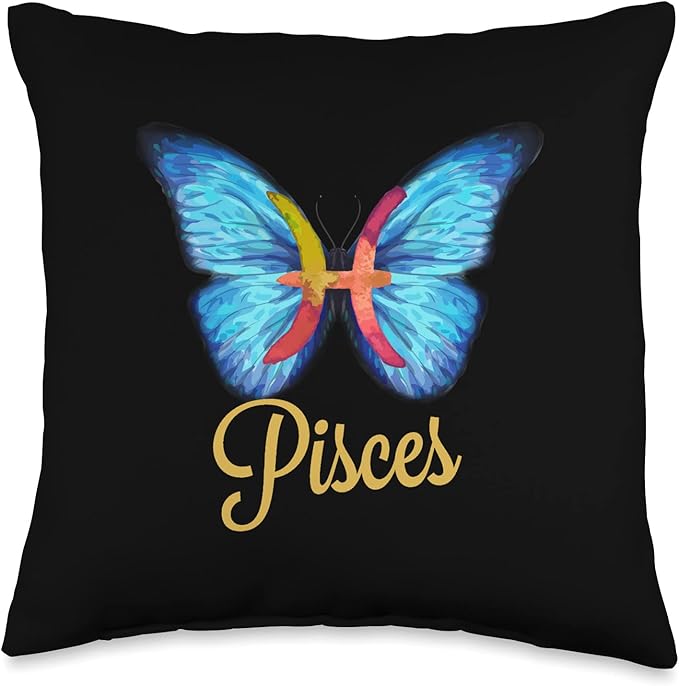 Cute Pisces Butterfly Zodiac Sign of Butterfly Wings Throw Pillow