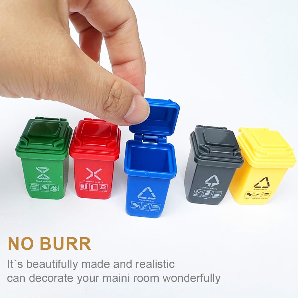 5 Piezas Bote De Basura Pequeño, Juguete De Botes De Basura para Camión De Basura, Botes de Basura en Miniatura con Tapas Abiertas, Mini Cubo de Basura, Mini Cubo de Basura para Niños