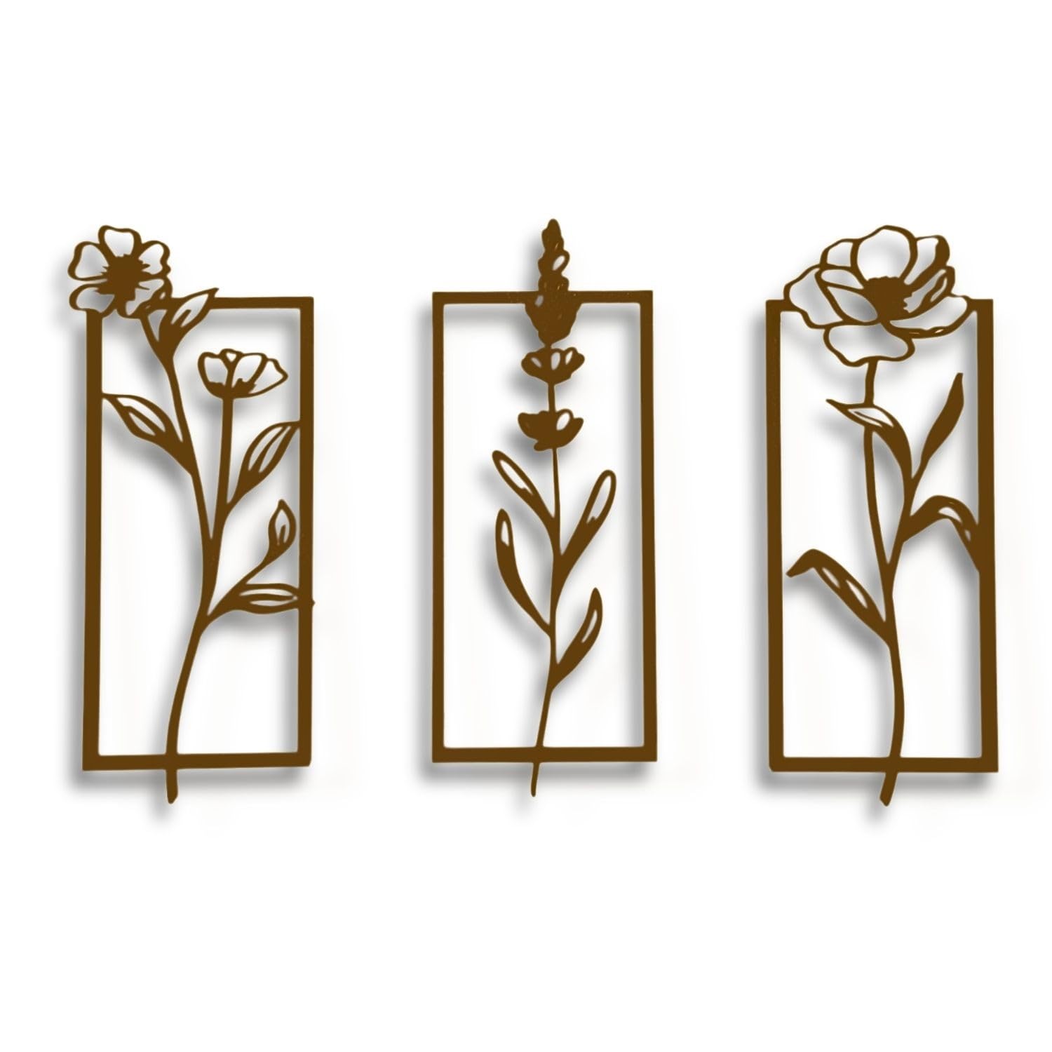 Tres Aristas | Pack de 3 Cuadros de Flores | Colores a Elegir | Decoración de Pared Moderna | Ideal para Salón, Dormitorio o Sala de Estar | Diseño Elegante y Versátil (Bronce)