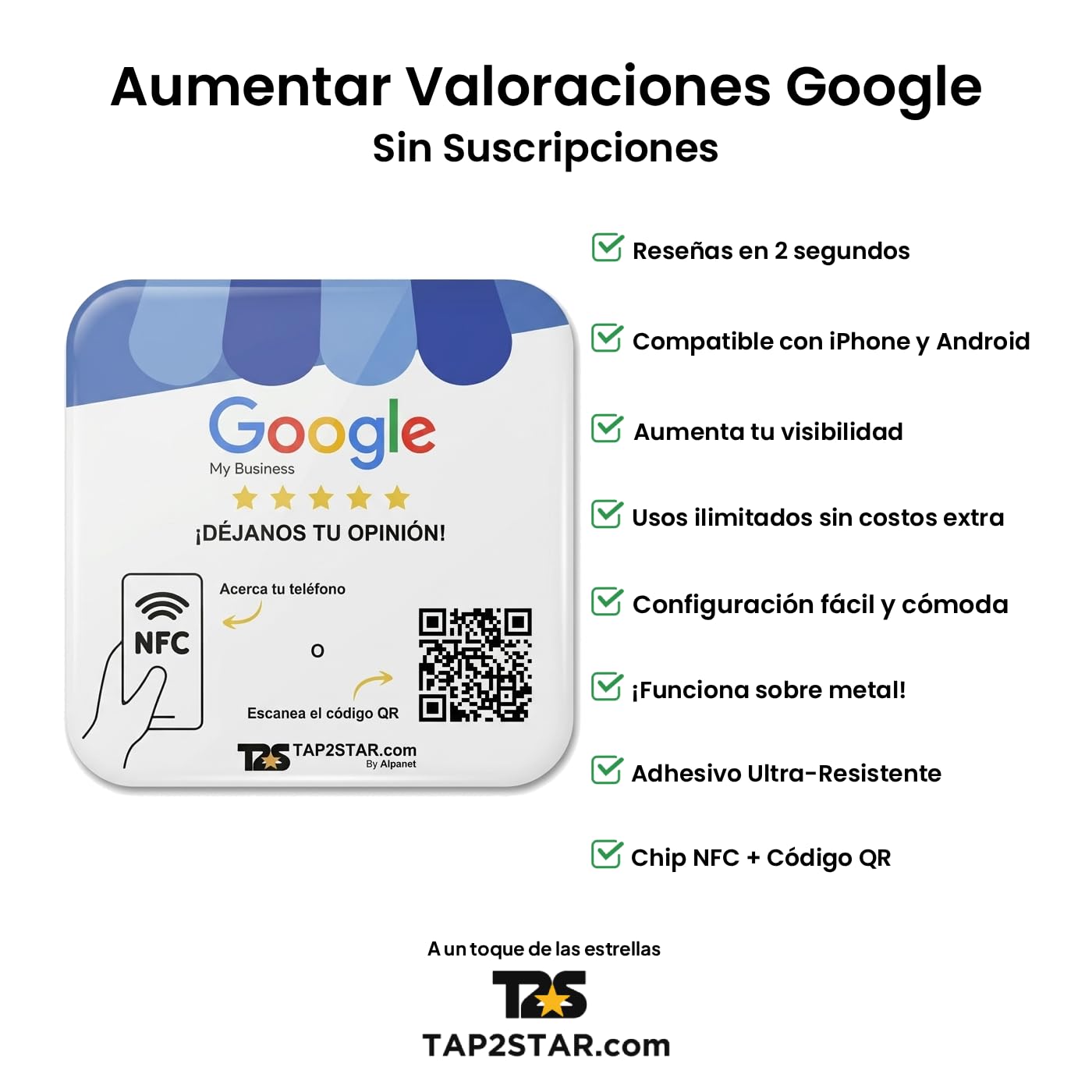 Placa Epoxy Reseñas Google NFC y QR - Compatible Superficies Metálicas con Antimetal - Aumentar Valoraciones Google - Fácil Configuración Web App - iPhone y Android - Sin Suscripciones