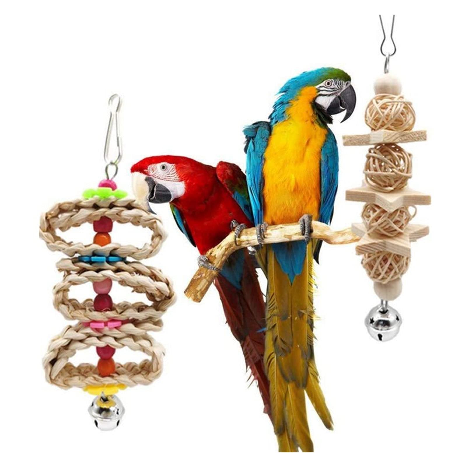 Vogelspielzeug 8 Teile/Satz Vogel Papagei Swing Chew Spielwaren Natürliches Holz Hängende Glocke Vögel Käfig Spielzeug Für kleine Sittichets Cockatiels Vogelbedarf