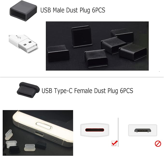36 pcs Tapones anti polvo para puertos USB silicona miniatura 6