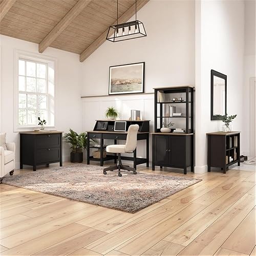 Miniatura 5 de Bush Furniture Mayfield Accent Armario de almacenamiento con puertas en negro vintage y pino recuperado  Almacenamiento para el espacio de trabajo