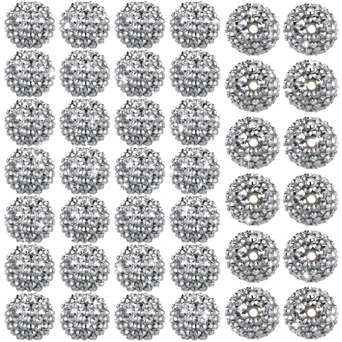Loetere 40 Pcs 20mm Rhinestone Disco Ball Beads Silver Chunky