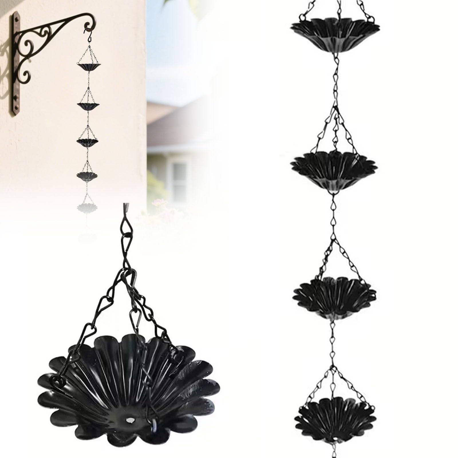 Rain Chains for Gutters, Rain Chain For Garden, Rain Catchers For Garden, Outdoor Metal Rain Chimes with Mobile Bird Cups, Decorative Hanging Chain for Window Wall Patio Garden Decor