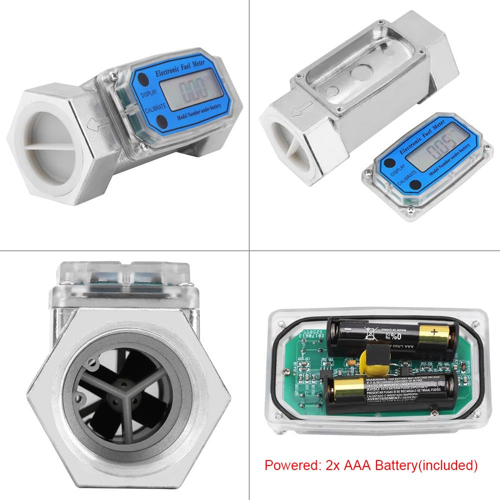 Digital Turbine Flow Meter 120L/Min Water Fuel Flow Meter 0-99999 Electronic Fuel Meter 1-1/2" NPT