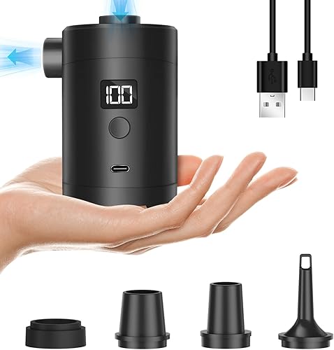 Bomba de aire eléctrica portátil, carga tipo C, desinflado para flotadores de piscina, cama de aire, anillo de natación de colchón de aire, bolsas