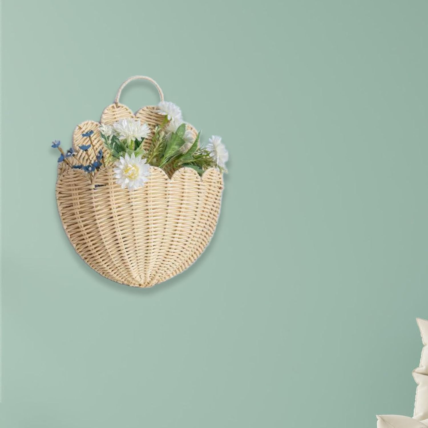 Baoblaze Wall Hanging Basket Storage Organizer Imitation Rattan Plants Multifunctional Decoration Home Flowers Home Decor Wall Baskets, XS