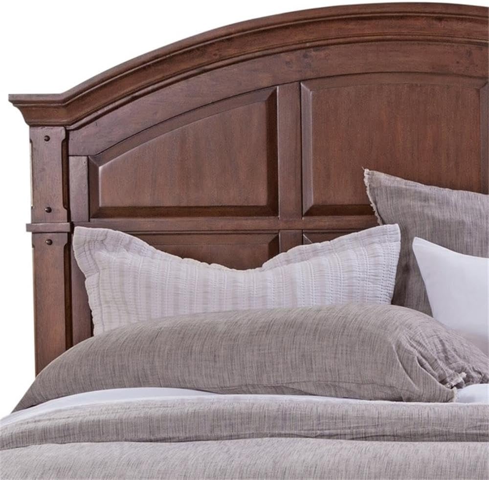 BOWERY HILL Modern Farmhouse King Size Panel Headboard, 83.25" W x 5" D x 67" H, Hardwood Solids and Mango Veneers, Cinnamon Cherry Finish, Vintage-Inspired Arched Design for Bedroom Decor