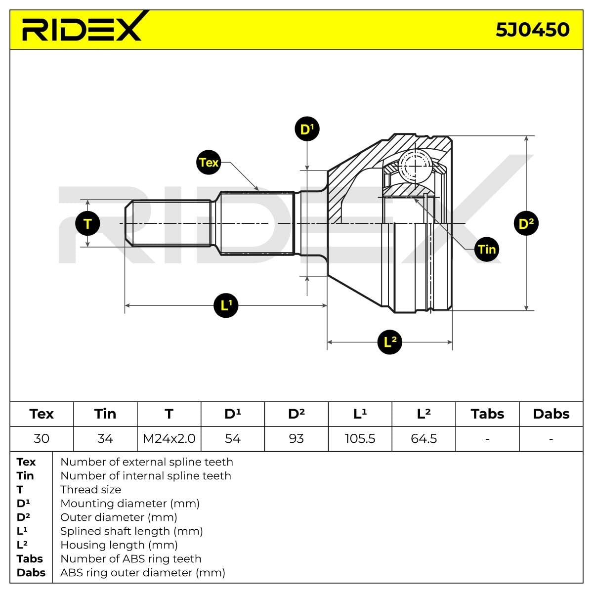 RIDEX 5J0450 Kit giunti semiasse Anteriore Compatibilità con OPEL ANTARA