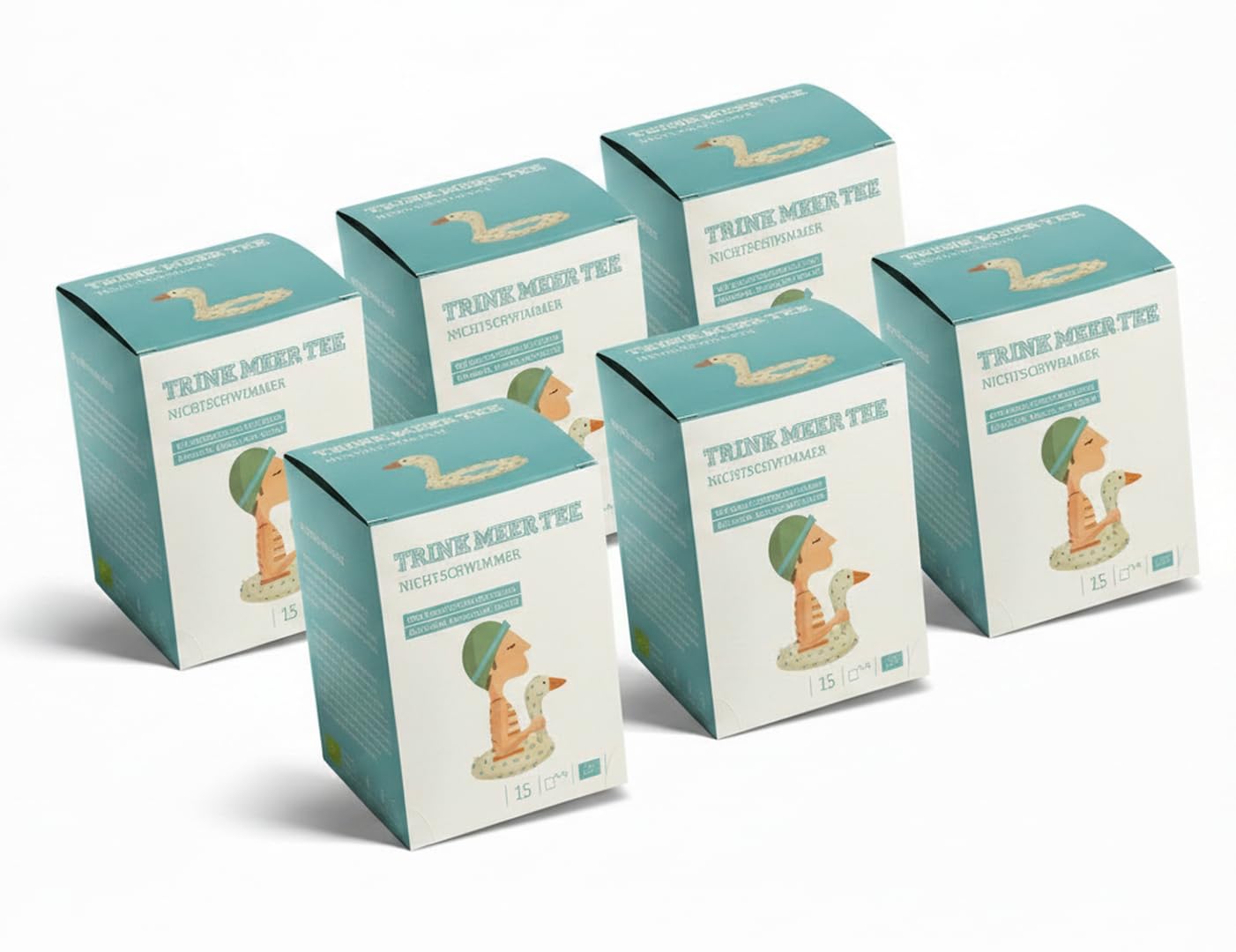 6 x Trink Meer Tee Früchtetee Nichtschwimmer, aromatisiert mit Holunder, Orange und Vanille, handgenähte Kissenbeutel, koffeinfrei, vegan und glutenfrei, zertifiziert, 30 Kissenteebeutel