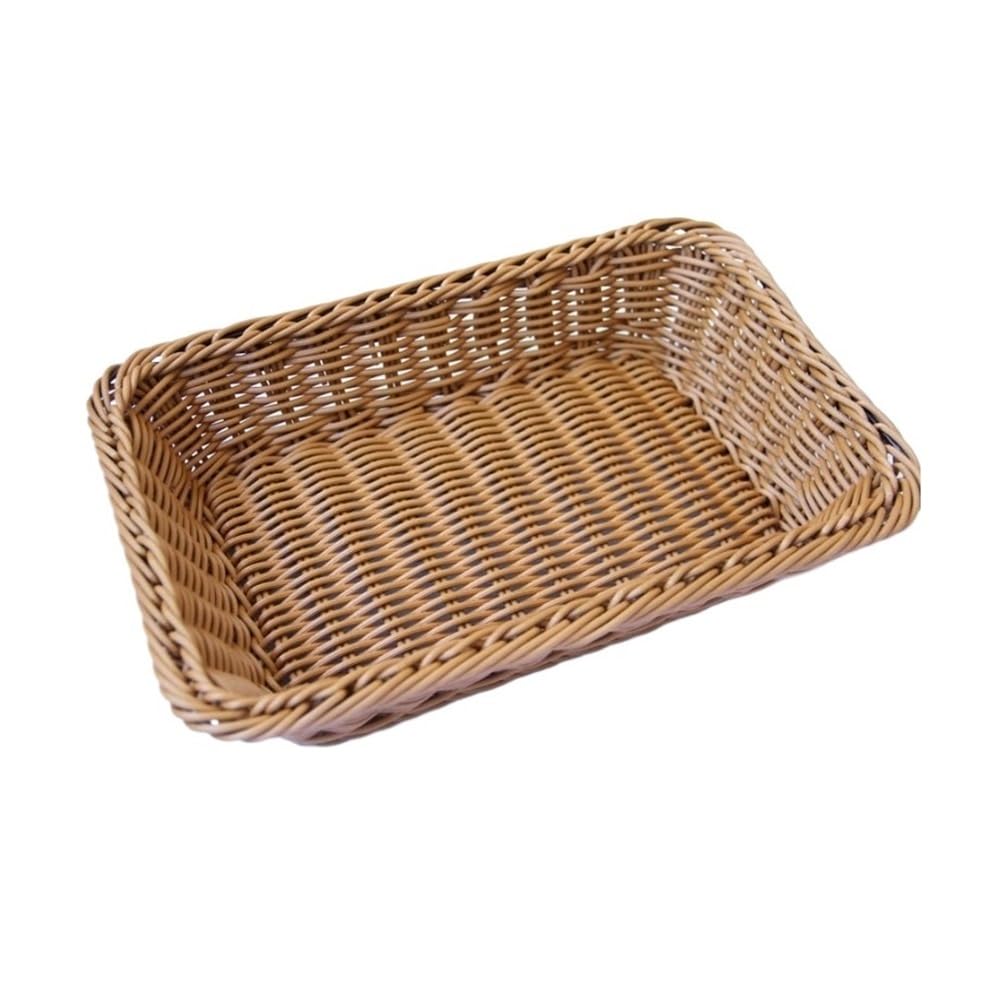 FZL02068LM Fruit Bowl Hand-woven Imitation Rattan Wicker Basket Rectangular Storage Box Fruit Bread Versatile(Large)