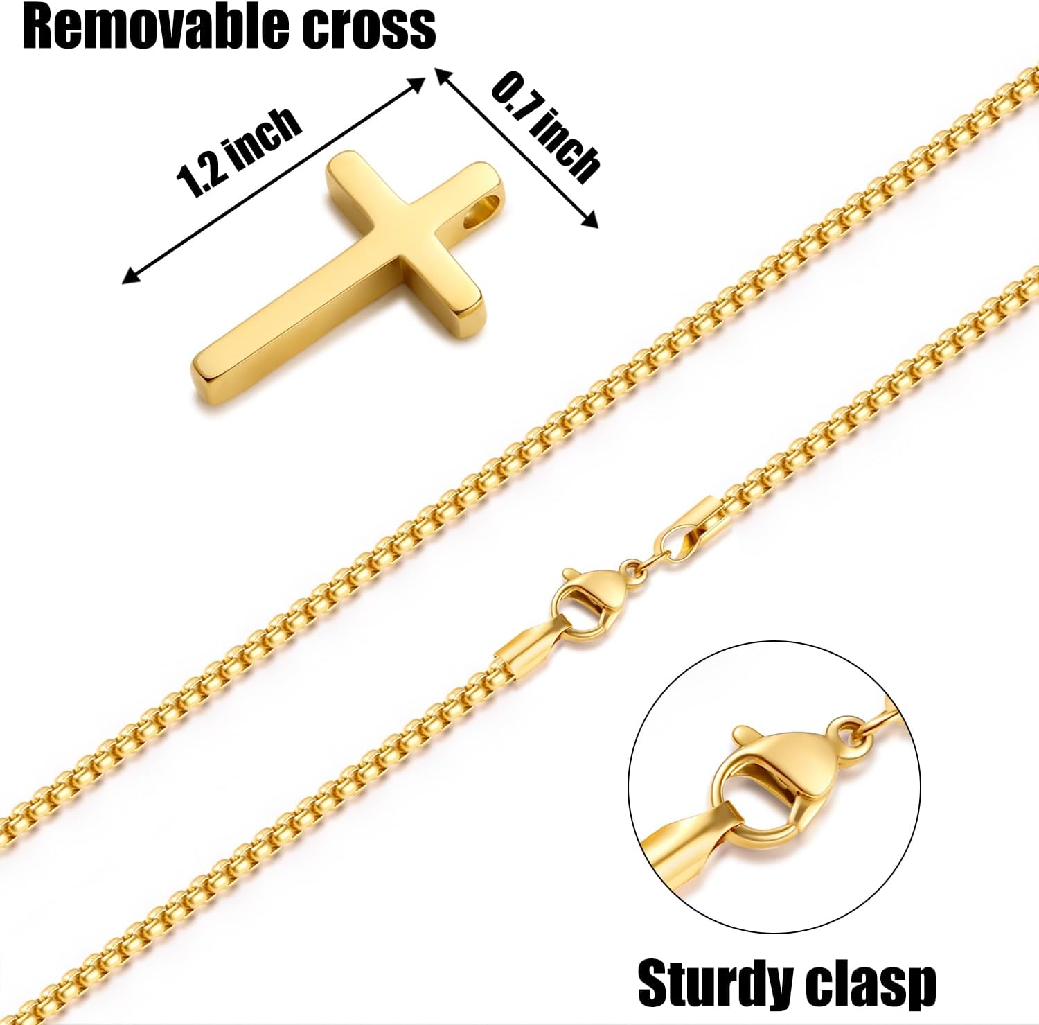 Fiusem Valentines Gifts for Him - Cross Necklace for Men, Silver/Gold/Black Mens Cross Necklaces with 2.5mm Cross Chain and Stainless Steel Cross Pendant, Box Chain 16-24 Inch, Jewelry Gift - Image 5