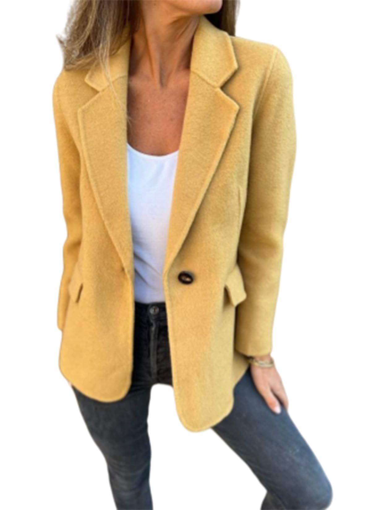 Womens Fashion Blazers Suit Jacket Woolen Long Sleeve Tops Lapel Button Ladies Basic Autumn and Winter 2025