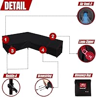 Vista 4 de Turtle Life Funda para sofá modular de patio, resistente a los rayos UV, resistente al agua, antidecoloración, en forma de L, color negro