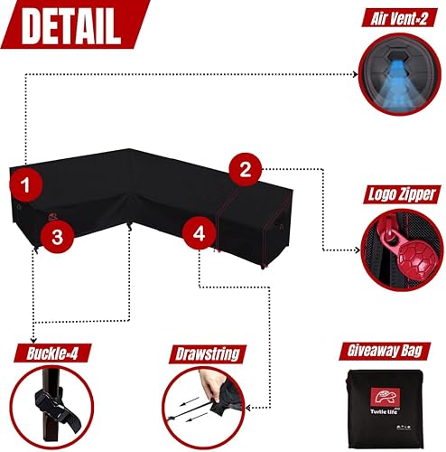 Miniatura 4 de Turtle Life Funda para sofá modular de patio, resistente a los rayos UV, resistente al agua, antidecoloración, en forma de L, color negro, en forma