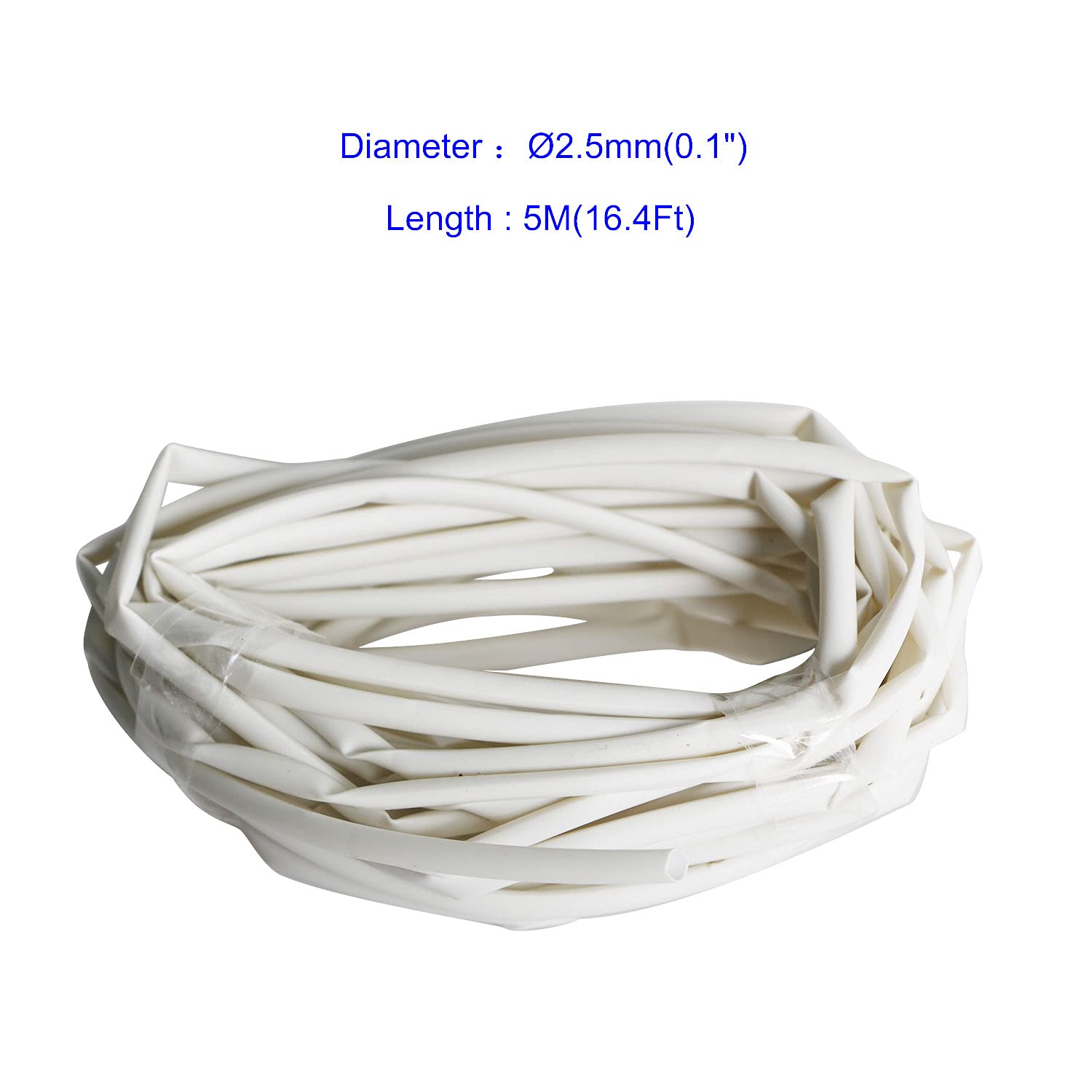 Aoje-Link 2.5mm ID White Heat Shrink Tubing Shrinkable Tube 5M(16.4Ft) 1pcs