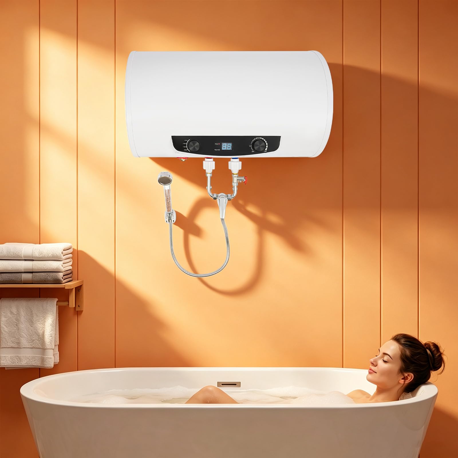 Scaldabagno elettrico da 2000 W, 70 l, con schermo LED, montaggio a parete