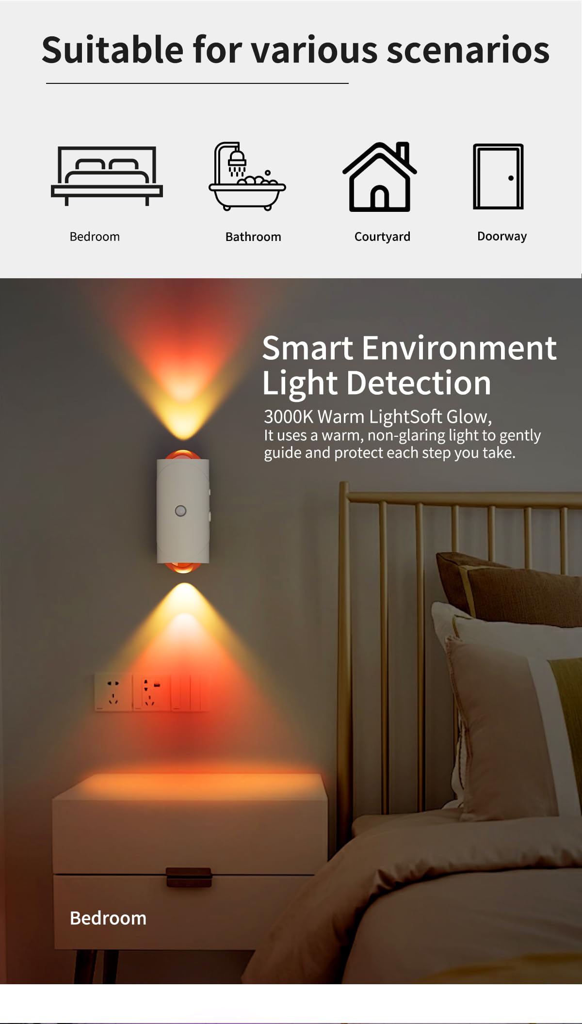 Luz nocturna con sensor de movimiento, luz con sensor de movimiento para interiores, carga USB tipo C, duración de la batería ultra larga, montaje magnético, cambio de colores neón coloridos 4