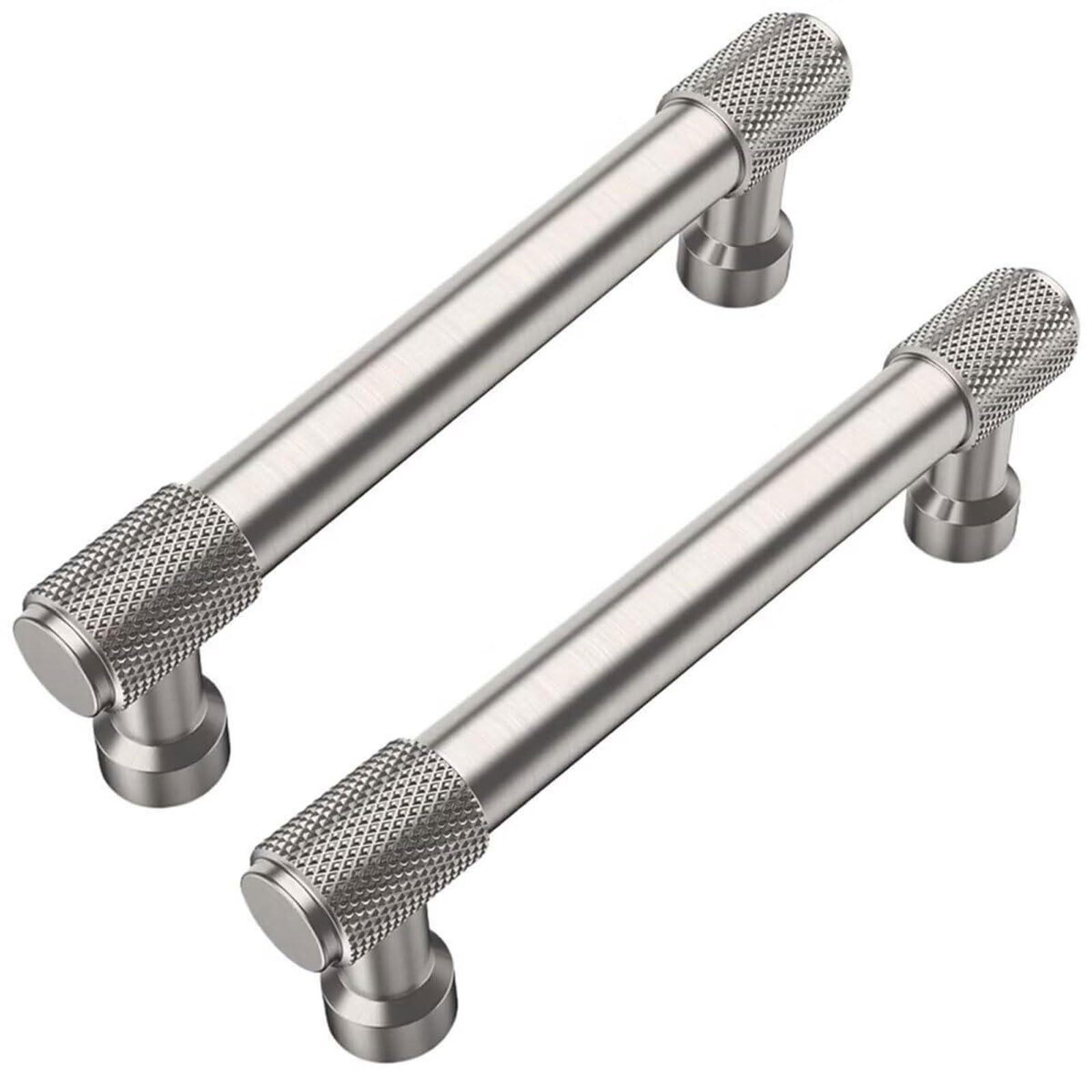 LCANALLYMS Kitchen Cabinet Handles, 2 Pack Brushed Satin Nickel Cabinet Pulls Modern Knurled Drawer Handles for Cupboard Wardrobe Dresser Bedroom Nightsand Kitchen Hardware(96mm)