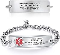 Vista 7 de Divoti Pulsera de Alerta de Identificación Médica Grabada Personalizada, Condiciones Personalizadas de 4 Líneas Cadena de Cuerda de Acero