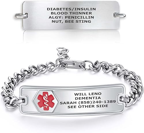 Divoti Pulseras grabadas personalizadas para identificación de la enfermedad de AlzheimerDemencia - ColorTamaño