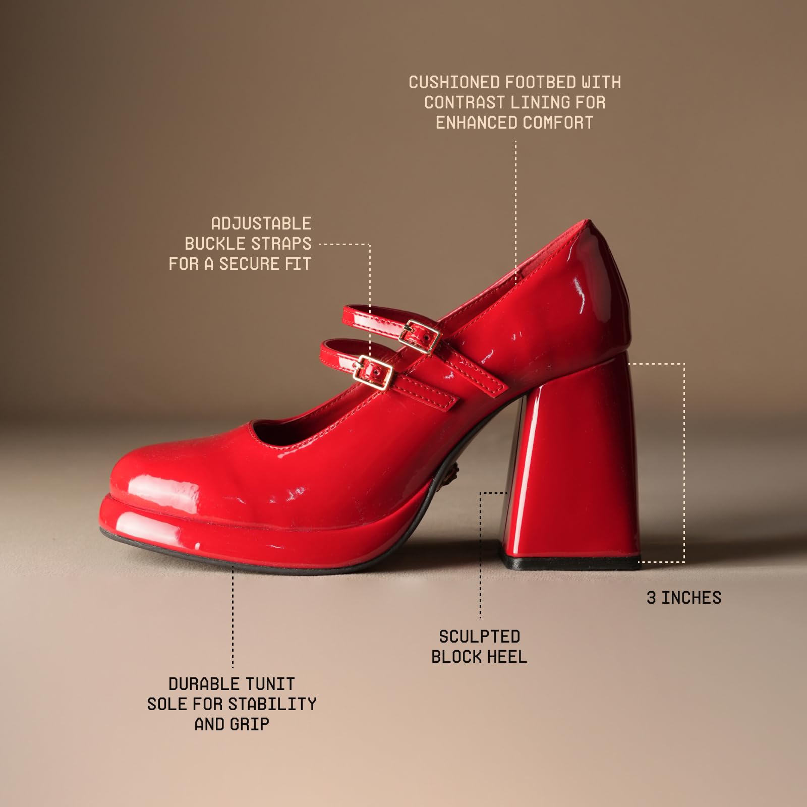 Theater Women Red Mary Jane Platform Pumps | Double Strap Square Toe Block Heels | Stylish & Comfortable for Office, Party & Causal Wear 1