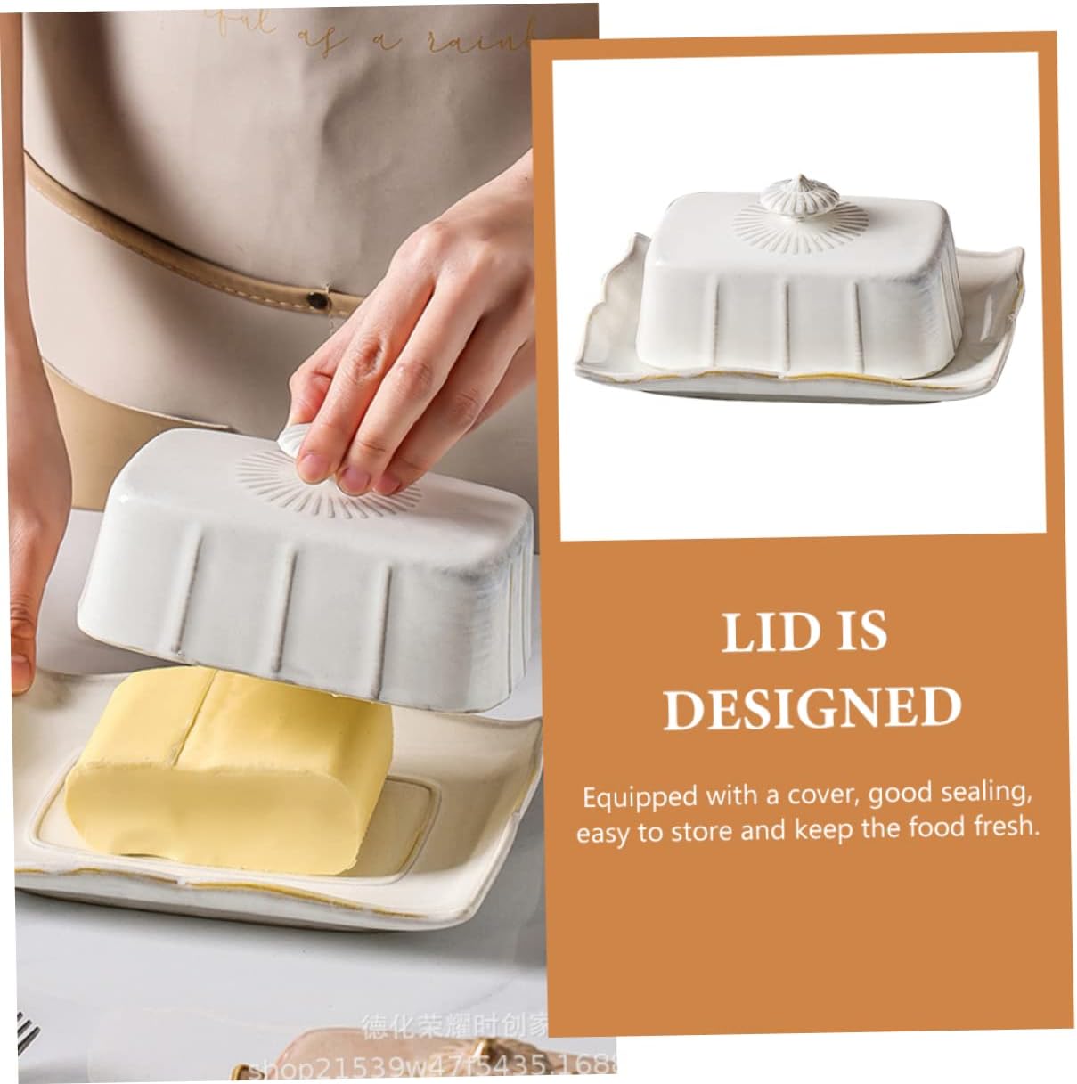 Zerodeko Ceramic Butter Tray with Lid Decorative Butter Dish Desserts and Snacks Smooth Porcelain Storage Plate for Kitchen and Home Use
