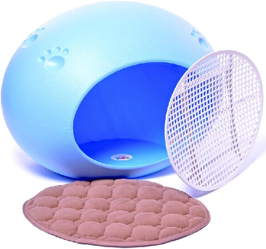 DAODANGUI Small Dog Kennel Cat Litter Nest Egg-Shaped Plastic Dog House Pet Supplies with 2 Mats Blue Medium 23.22"x16.14"x16.92"
