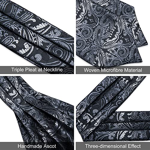Image of DiBanGu Mens Silk Ascot Ties Paisley Jacquard Woven Cravat and Pocket Square Cufflinks with Lapel Pin for Business Wedding