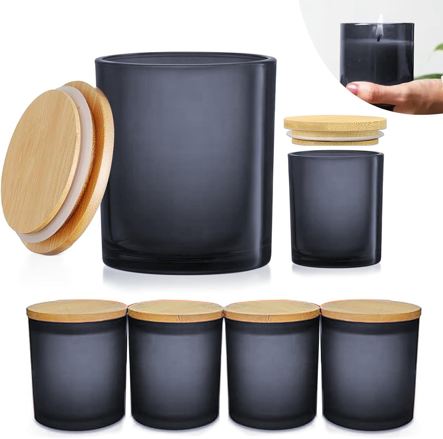 Barattoli per candele per la realizzazione di candele, contenitori in vetro con coperchio in bambù, ideali per la produzione e la conservazione di candele, confezione da 6 (grigio