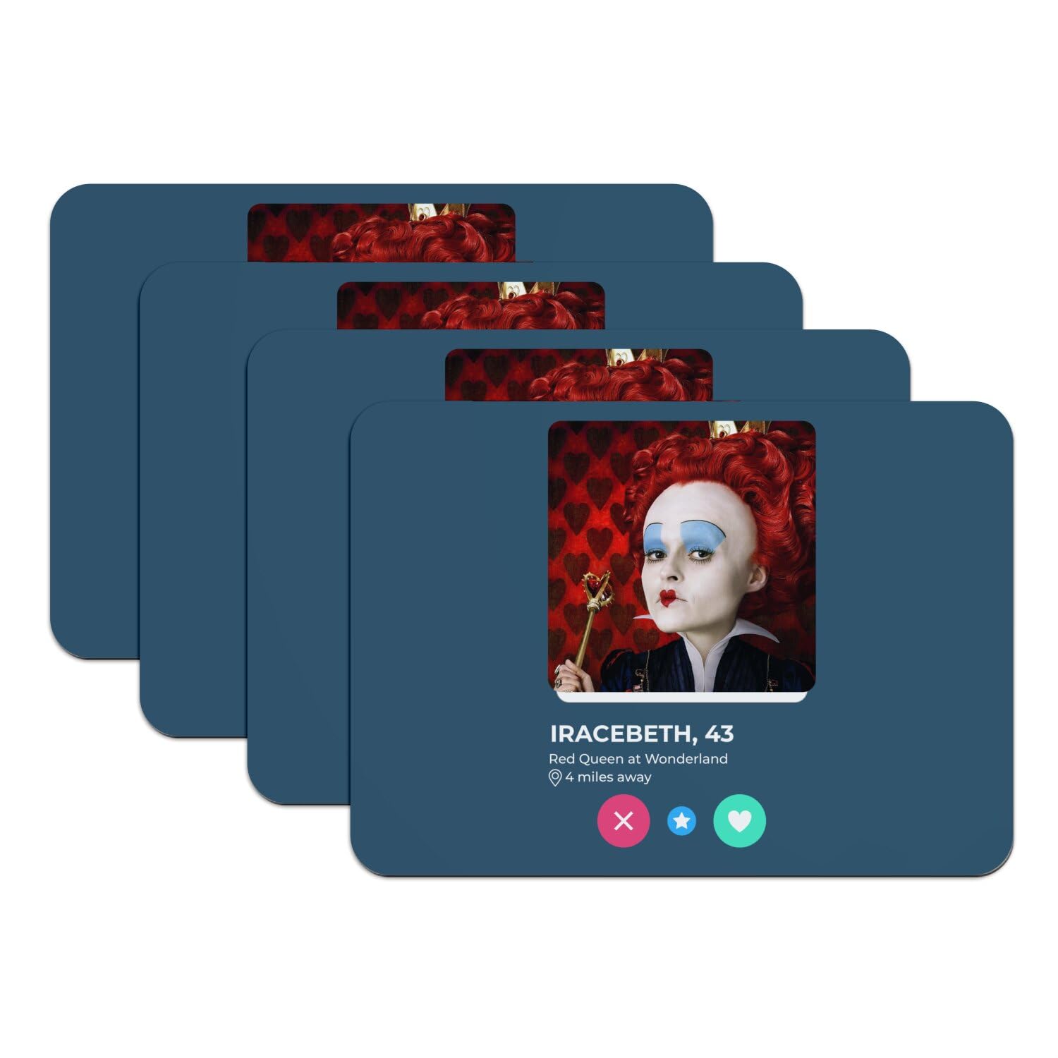 Set de table caoutchouc bleu grand format Alice Wonderland lot de 4 dessous de plat de table
