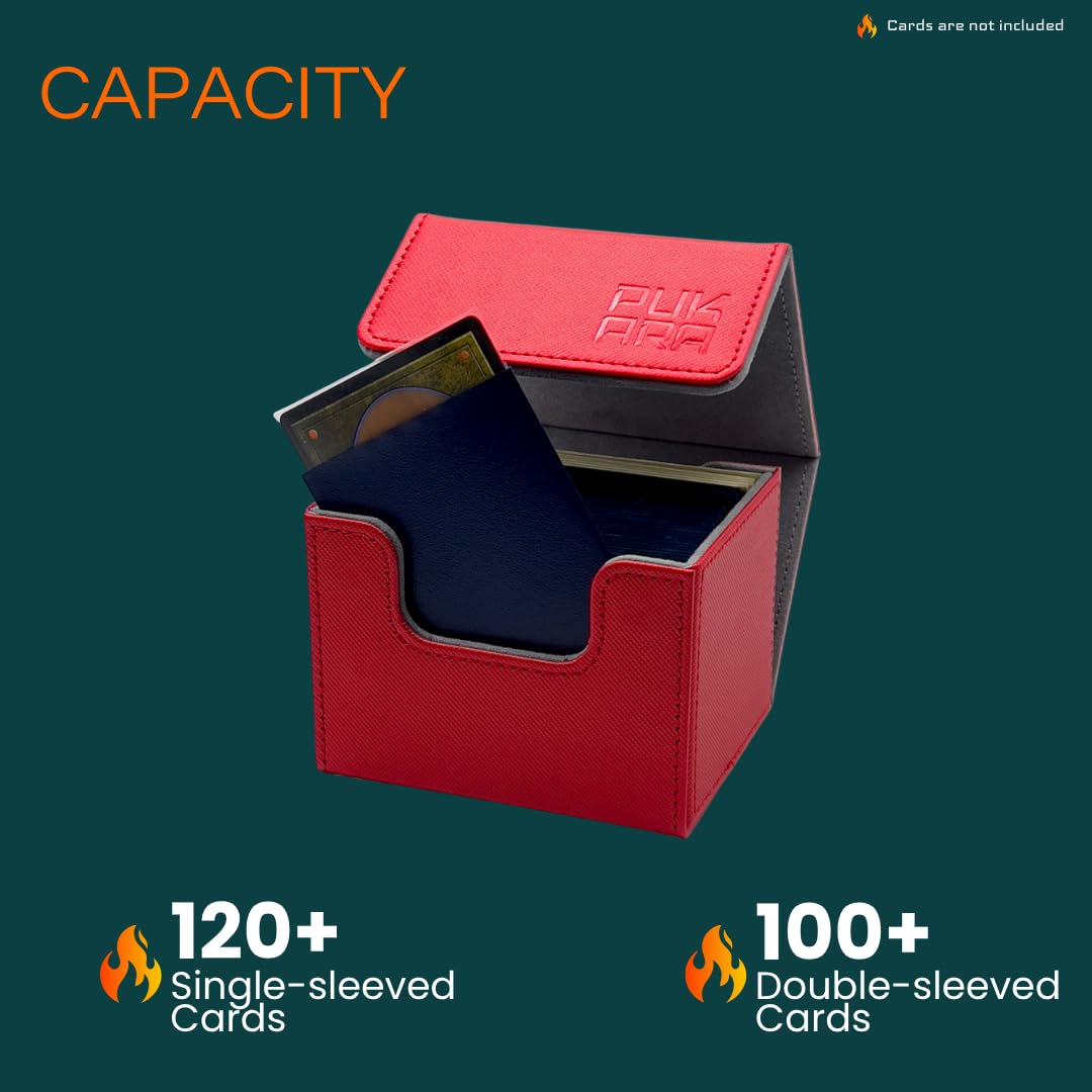 PUKARA Horizontal Card Deck Box for TCG, MTG, PTCG. Card Storage with Magnetic Closure, Premium PU Leather, Includes 2 Dividers (Red and Grey) - Image 4