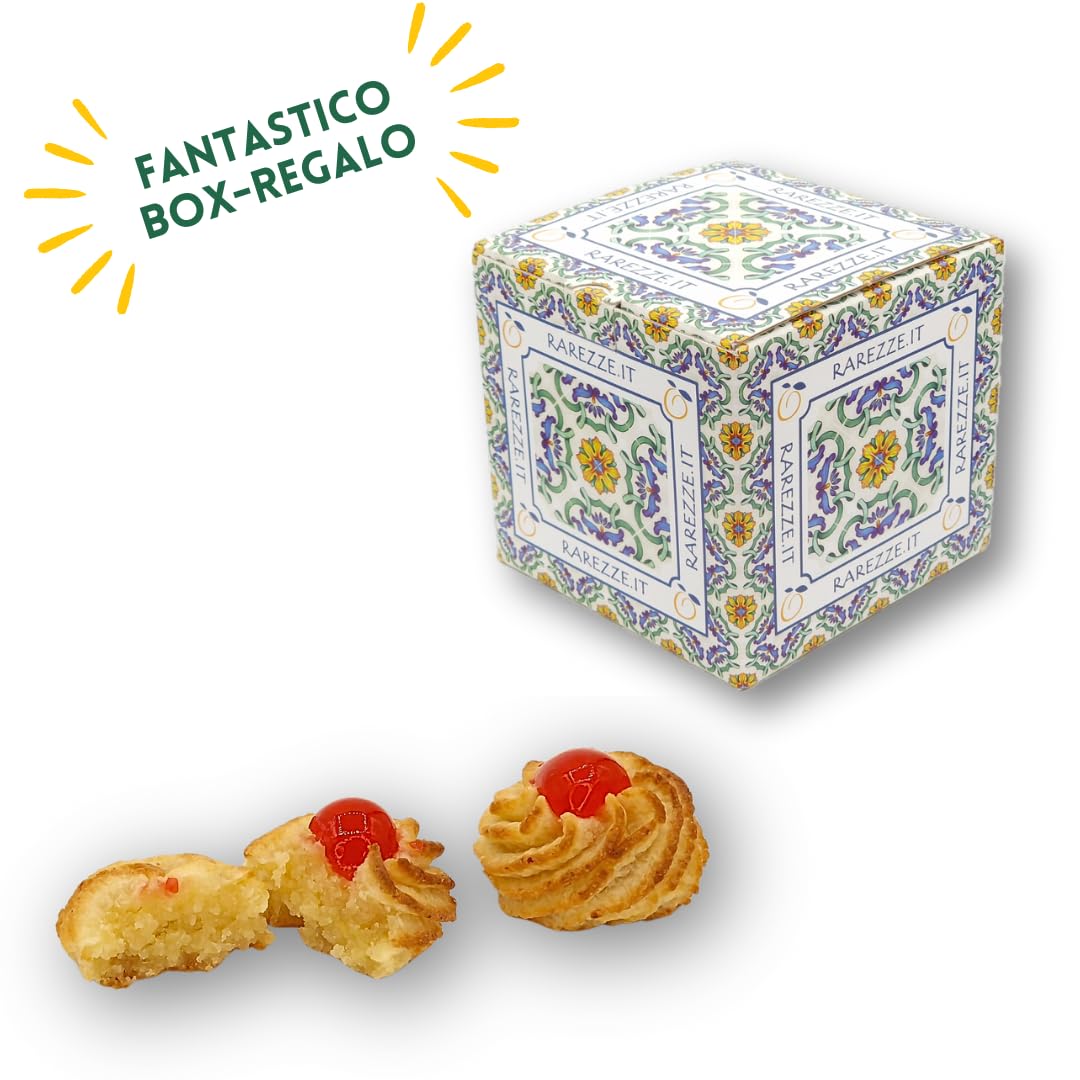 RAREZZE | Biscotti di Pasta di Mandorla Siciliana, con Ciliegia | Deliziosa confezione regalo (kg.1) | Dolci tipici di Sicilia | Preparazione artigianale | Spediti appena sfornati !