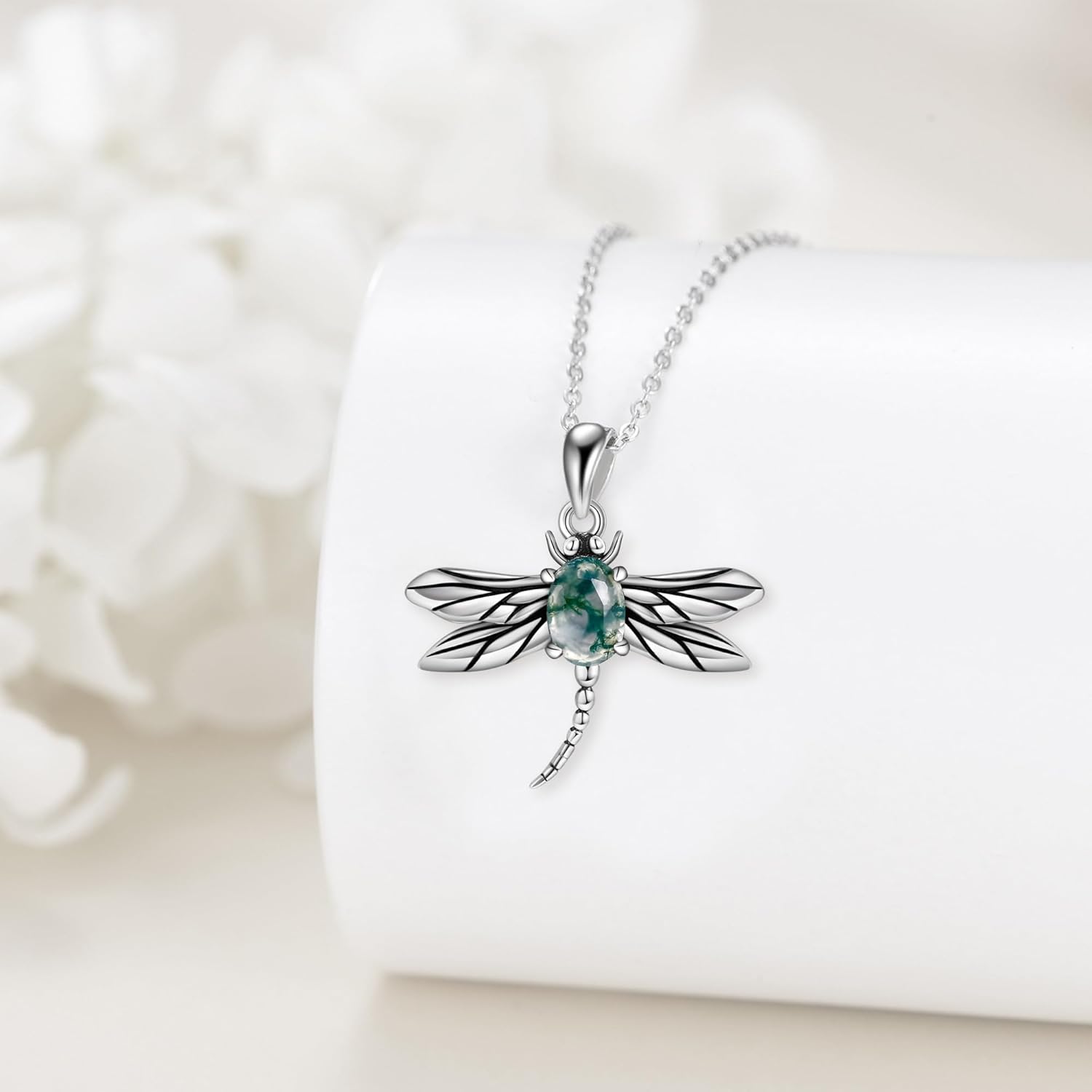 Dragonfly Necklace Sterling Silver Moss Agate Dragonfly Pendant Necklace Moss Agate Jewelry for Women - Image 4