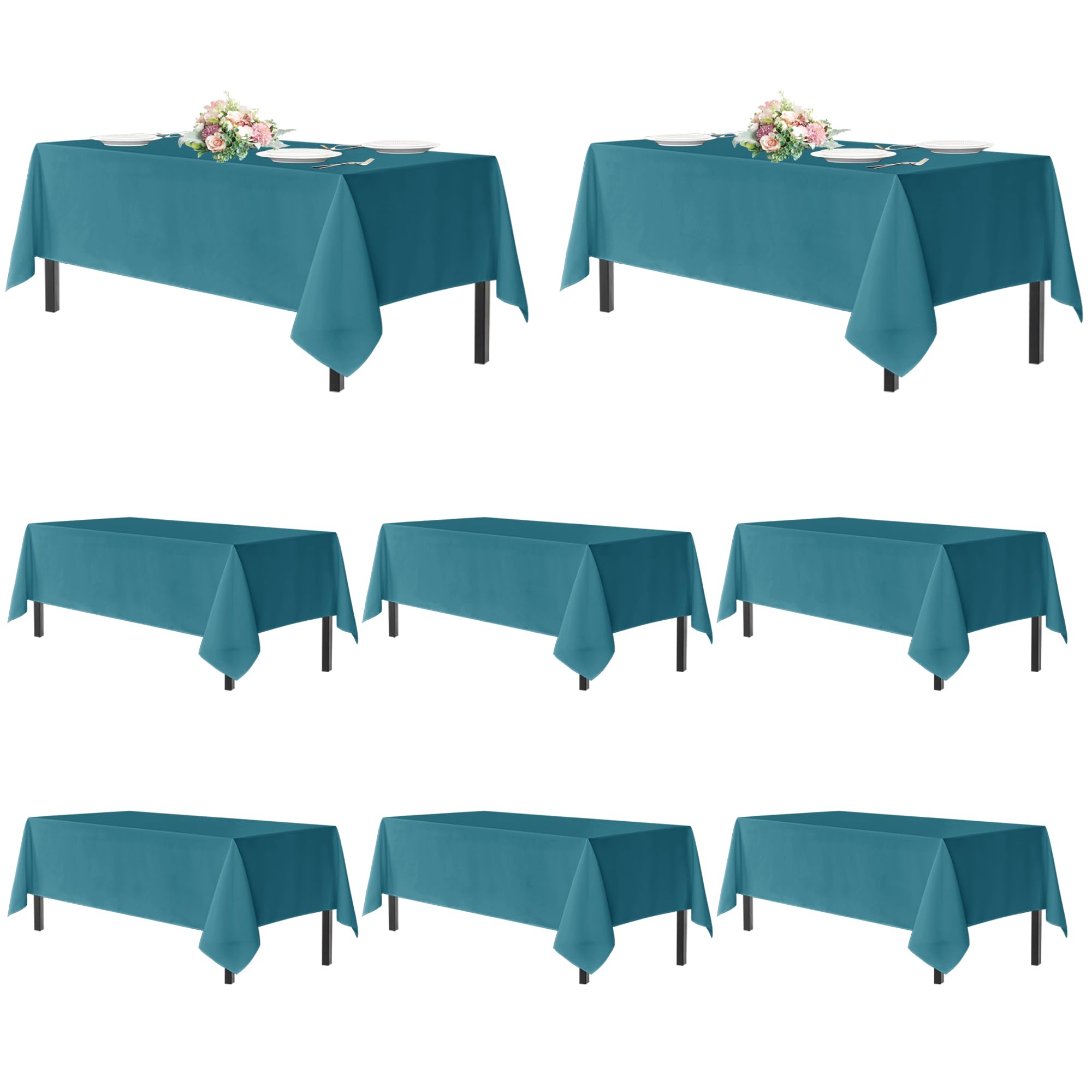 sancua Teal Tablecloths Rectangle, 8 Pack Table Cloth for 8 Foot Tables